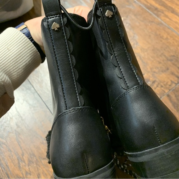 New Kate Spade Combat Boot Leather Faux Fur Lug Sole Style Raquelle - Picture 8 of 9